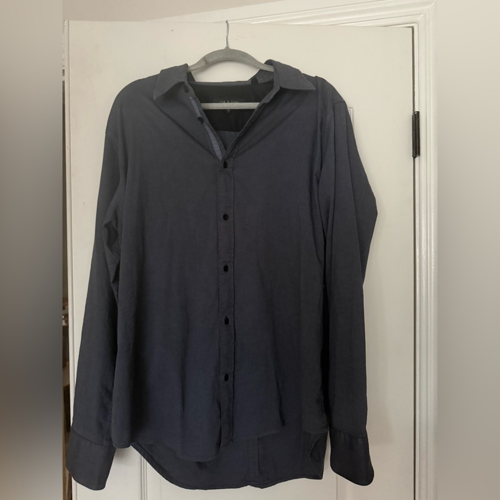 Rag & Bone Tomlin Dobby Blue Gray Long Sleeve Collared Button Down Shirt $198